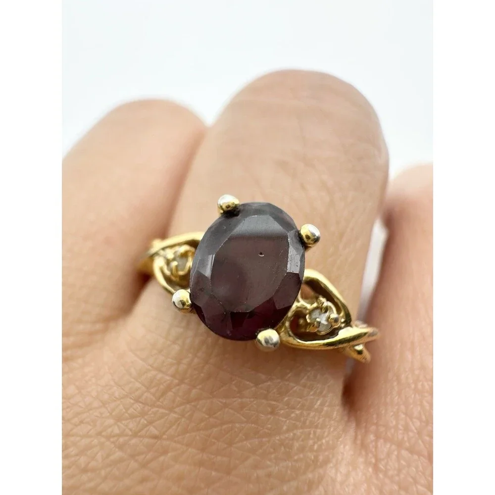 14k HGE Natural Garnet Diamond Ring Size 7.75